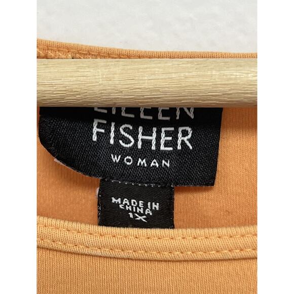 Eileen Fisher Women Cotton Slub V Neck Tee Top Orange tshirt Size 1X A001921 - Picture 5 of 7